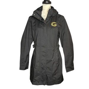 The North Face trench Jacket long Black Gold embroidered GG size large women’s